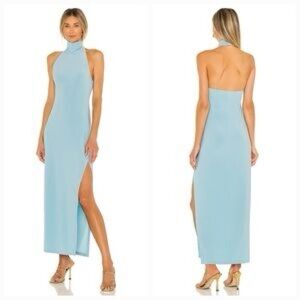 NORMA KAMALI HALTER SLINKY TURTLENECK OPEN BACK SLEEVELESS MIDI DRESS NWT SZ M
